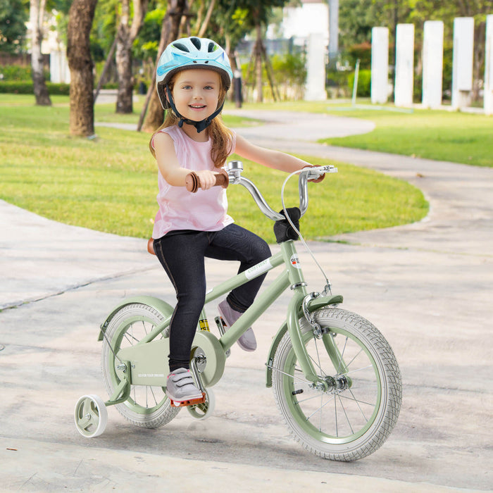 Costway 14\" Kids Bike With Adjustable Saddle Handlebar Removable Training Wheels Handbrake Green
