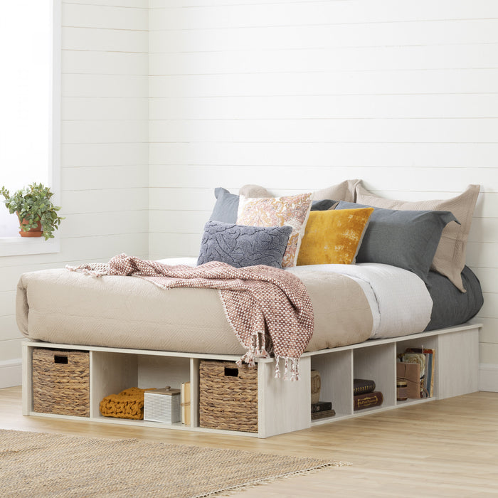 Avilla Storage Platform Bed With Wicker Baskets - Winter Oak 