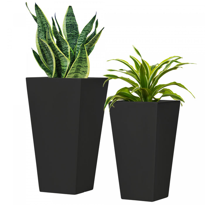 Outsunny Set of 2 Outdoor Flower Pots with Drainage Holes, Black