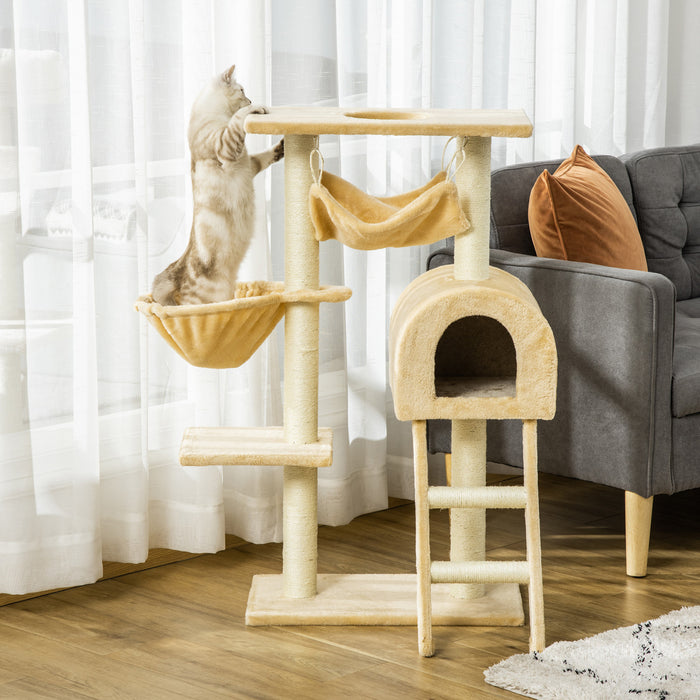Pawhut 39\" Deluxe Cat Scratching Tree Kitten Condo Play House Pet Scratcher Multi-level Tower Kitty Furniture With Hammock