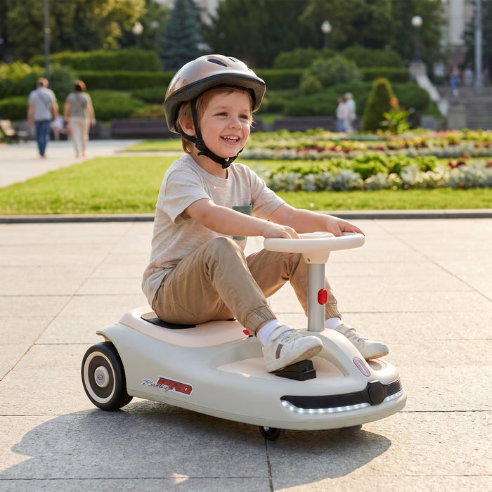 Qaba 12V Electric Wiggle Car with 2 Speed Modes, Kids Ride On Car with Soft Start, Pedal, Music and Lights, Indoor & Outdoor, Gift for Boys Girls 3-5 Years, White