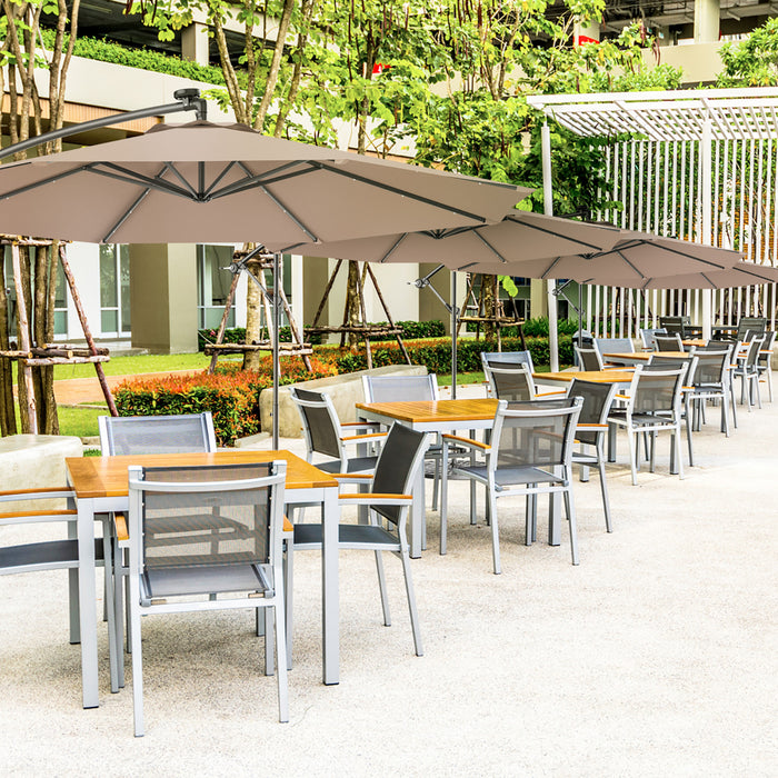 Costway 10' Hanging Solar LED Umbrella Patio Sun Shade Offset Market W/ Base Tan