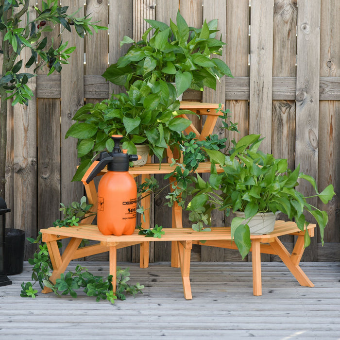 Outsunny Wooden Rustic 3-tier Raised Plant Stand With Slatted Shelves Indoor & Outdoor Display Rack Plant Pot Organizer 37.75\" X 25.25\" X 24\"
