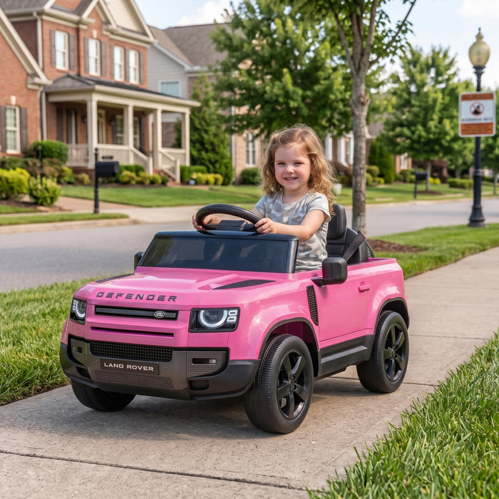 Qaba 12V Ride on Car, Licensed Land Rover Defender Electric Car for Kids with Remote Control, 4-Wheel Suspension, Slow Start, 3 Speeds, Lights, Music, Horn for 3-5 Years, Pink