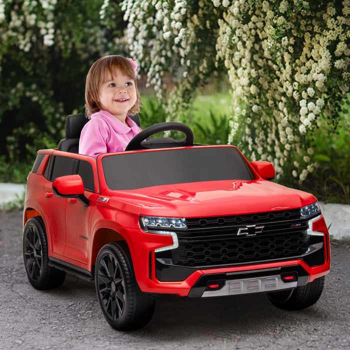 Aosom 12v Licensed Chevrolet Tahoe Powered Ride-On Car, Kids Ride On Car With Remote Control, 3 Speeds, Spring Suspension, Led Light, Horn, Music, Electric Kids Car For 3-6 Years Old, Red