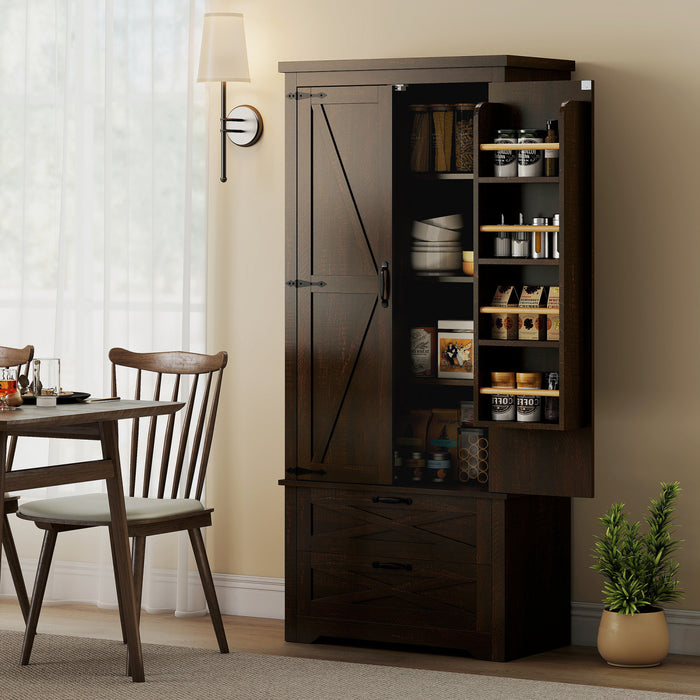 HOMCOM 64\" Kitchen Pantry Cabinet Storage Cabinet with Doors Drawers, Brown
