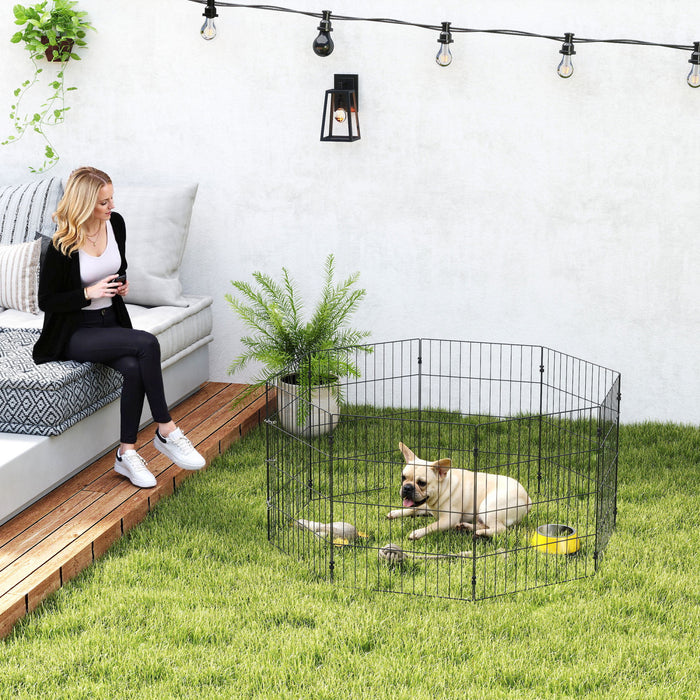 PawHut Foldable Dog Playpen, Expandable Metal Exercise Pet Fence with Grounding Stakes Indoor Outdoor Use for Small Dogs, 20\" x 24\", 8 Panels, Black