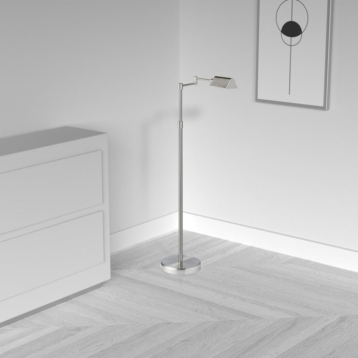 Dainolite LED Swing Arm Floor Lamp 9w Satin Nickel Finish