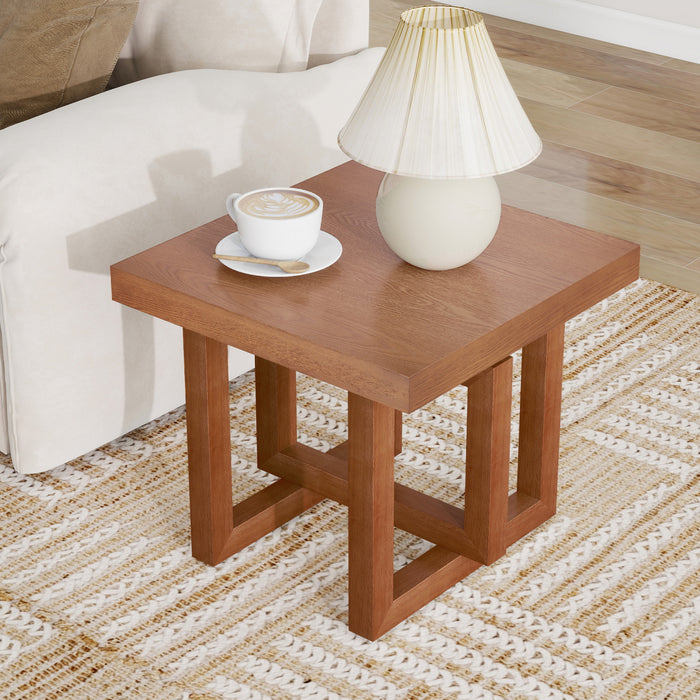 Ethan Rustic Solid Rubberwood End Table,Beige