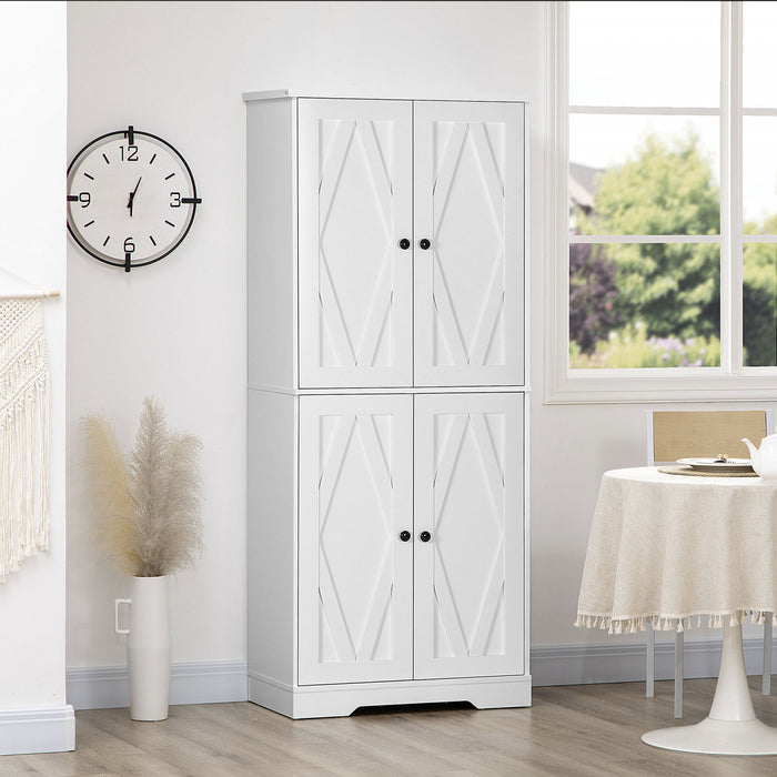 HOMCOM 71\" Farmhouse Tall Kitchen Pantry Storage Cabinet, White