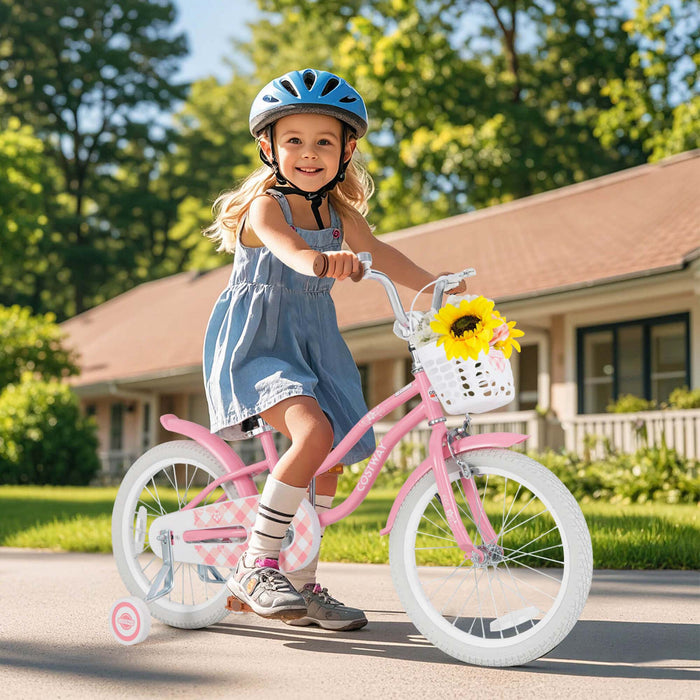 Costway 18\" Kids Bike Toddler Bicycle Withtraining Wheel Kickstand For 4-8 Years Old Girl Red