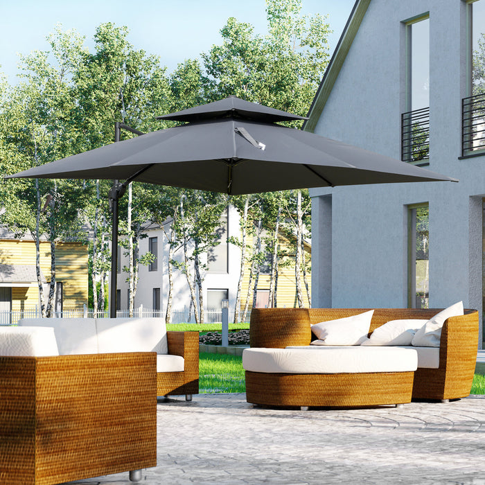 Outsunny 10' X 10' Cantilever Patio Umbrella, Charcoal Grey