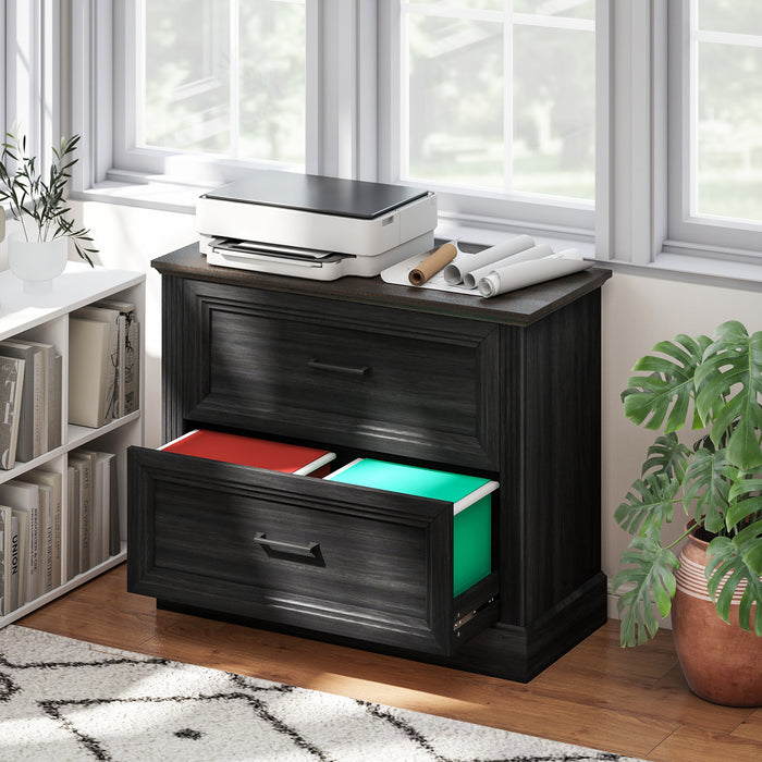 HOMCOM Lateral File Cabinet with 2 Drawers, Farmhouse Filing Cabinet, Black