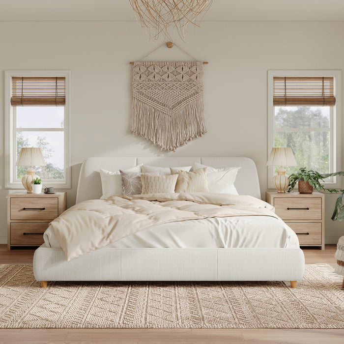 Acheson Upholstered Bed with Soft Linen Headboard,King Size - Beige