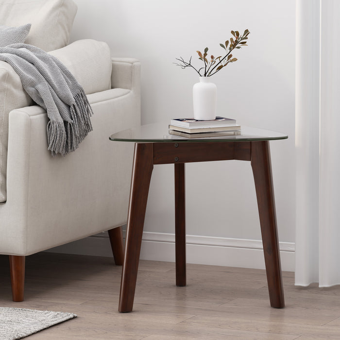 Nick Glass Top End Table With Solid Wood Base - Walnut
