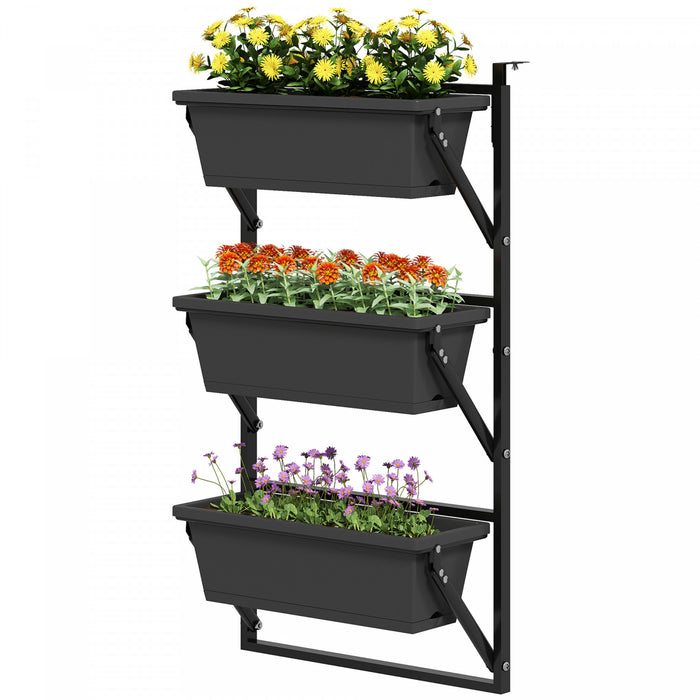 Outsunny 3-Tier Planters for Outdoor Plants, Planter Boxes, Dark Grey