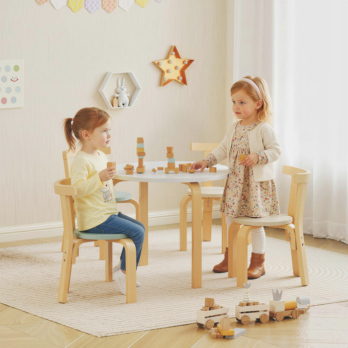 Qaba Kids Table and Chair Set, Wooden Toddler Table and 4 Chairs Set for Arts, Crafts, Drawing, Reading, for Playroom, Nursery, Classroom, for Boys Girls 3-8 Years, Green