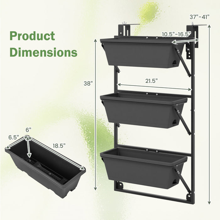 Costway Hanging Vertical Planter With 3 Planter Boxes & Detachable Hooks For Flowers
