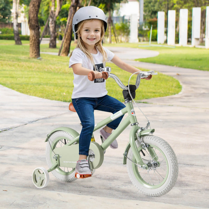 Costway 12\" Kids Bike With Adjustable Saddle Handlebar Removable Training Wheels Handbrake Green