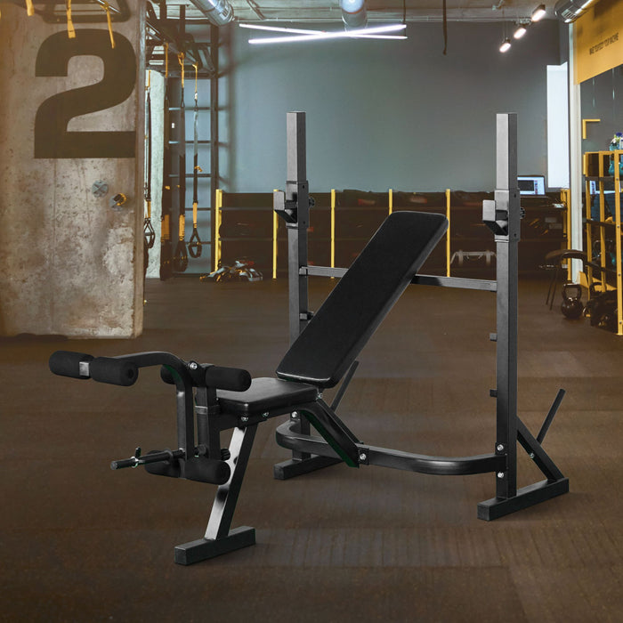 Soozier Weight Bench with Squat Racks, Leg Developer, Weight Plate Stand