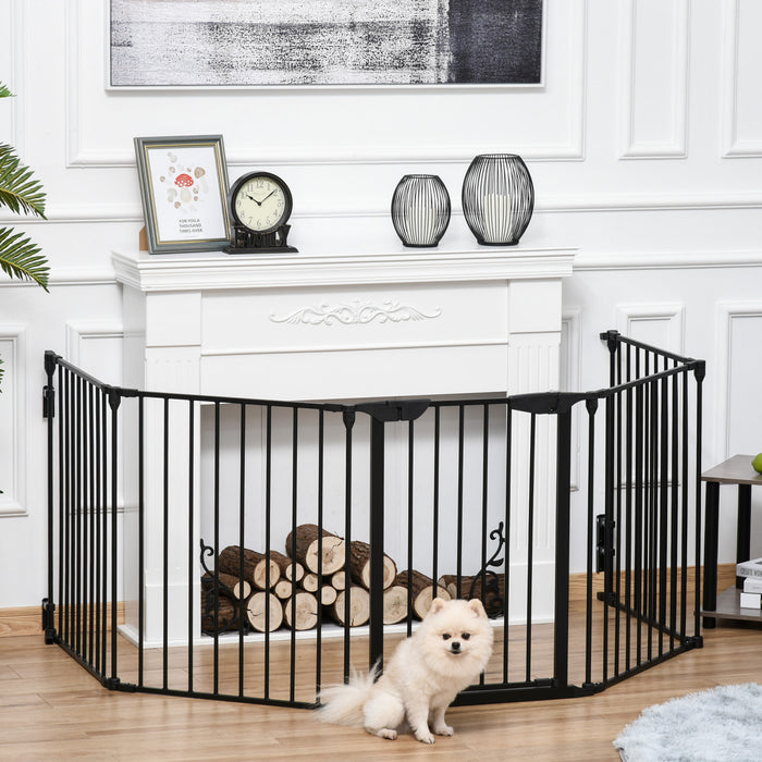 Pawhut Dog Playpen Indoor, Foldable Pet Fence Puppy Pen For Small Medium Dogs With Door, 5 Panels, 29 Inch Tall, For Stairway, Doorway, Hallway, Black