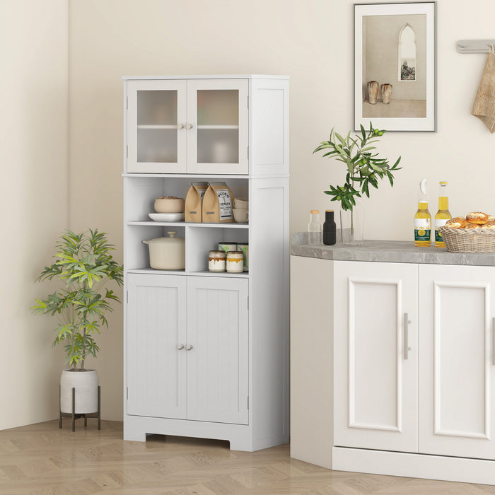 HOMCOM Modern Kitchen Pantry Storage Cabinet with Glass Doors White