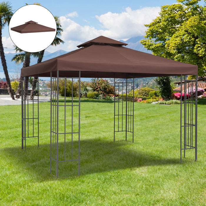 Outsunny 9.8' X 9.8' Square 2-tier Gazebo Canopy Replacement Top Cover Outdoor Garden Sun Shade, Coffee