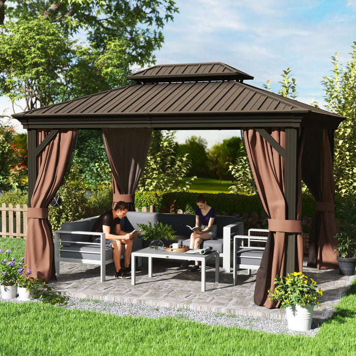 Outsunny 10' X 12' Outdoor Canopy Gazebo Hardtop Gazebo, Dark Brown