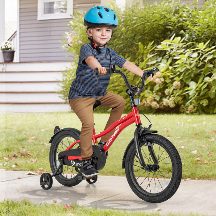 Costway 16\" Kids Bike For 4-7 Years Old Boys & Girls With Adjustable Seat Handbrake Reflectors Red