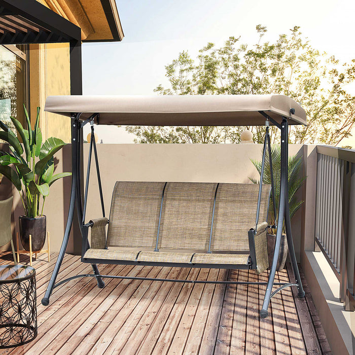 Outsunny 3 Person Outdoor Porch Swing Chair W/ Adjustable Canopy, Brown