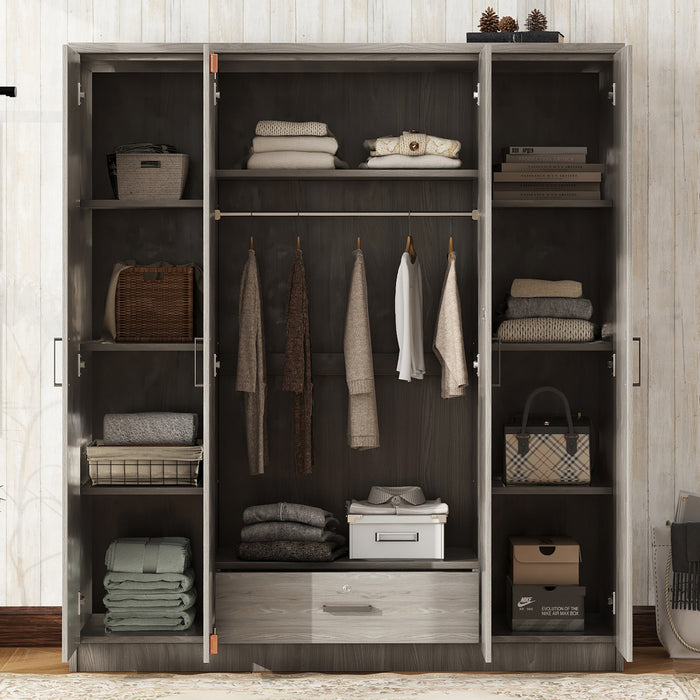 Christ 59.2\" 4-door Wooden Wardrobe With Drawer And Hanging Storage, Grey