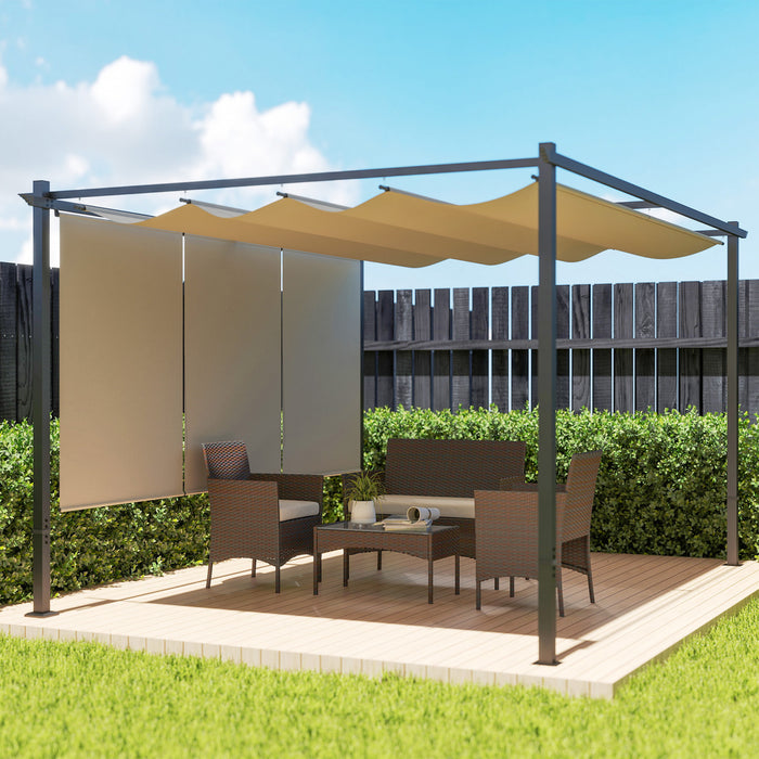 Outsunny 10' X 12' Retractable Pergola Canopy With Roller Shade, Beige