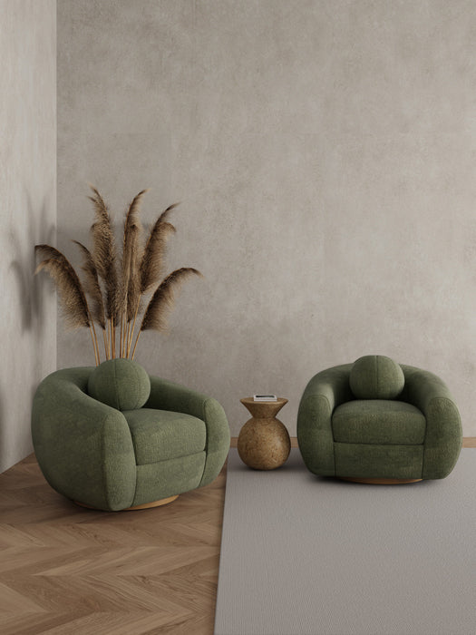Tribeca Mid-Century Modern Chenille Lounge Chair in Olive Green - Set of 2