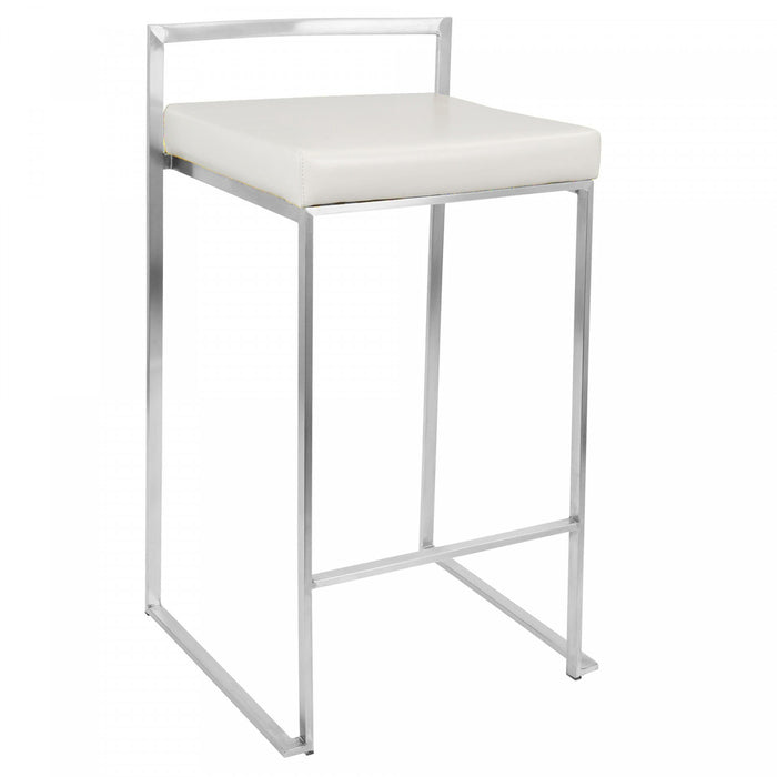 LumiSource Fuji White Faux Leather Contemporary Stackable Counter-Height Stool - Set of 2