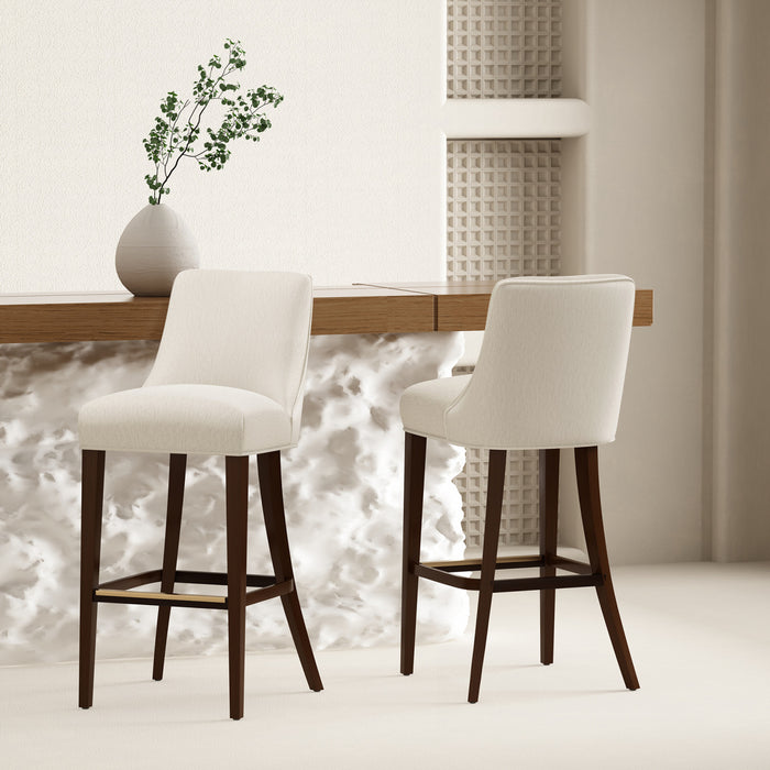 Beever Modern Chenille Wood Upholstered Barstool in Cream - Set of 2 Bar Stool