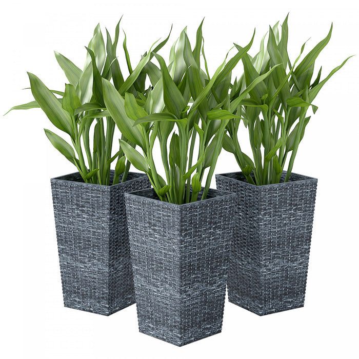 Outsunny Set of 3 Tall Planters, Indoor and Outdoor Flower Pot Set, Grey