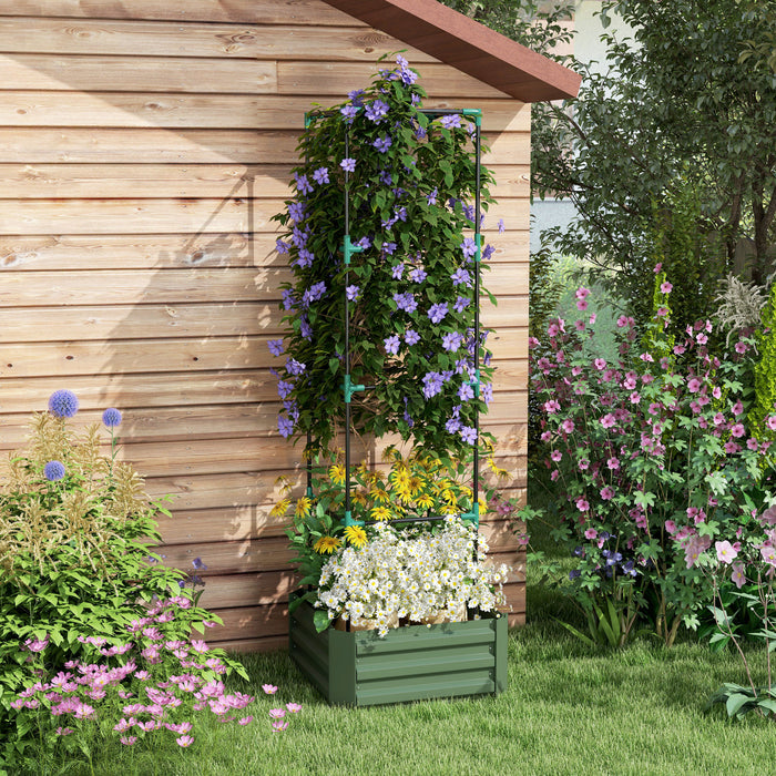 Outsunny Galvanized Raised Garden Bed With 4-tier Trellis Tomato Cage Green