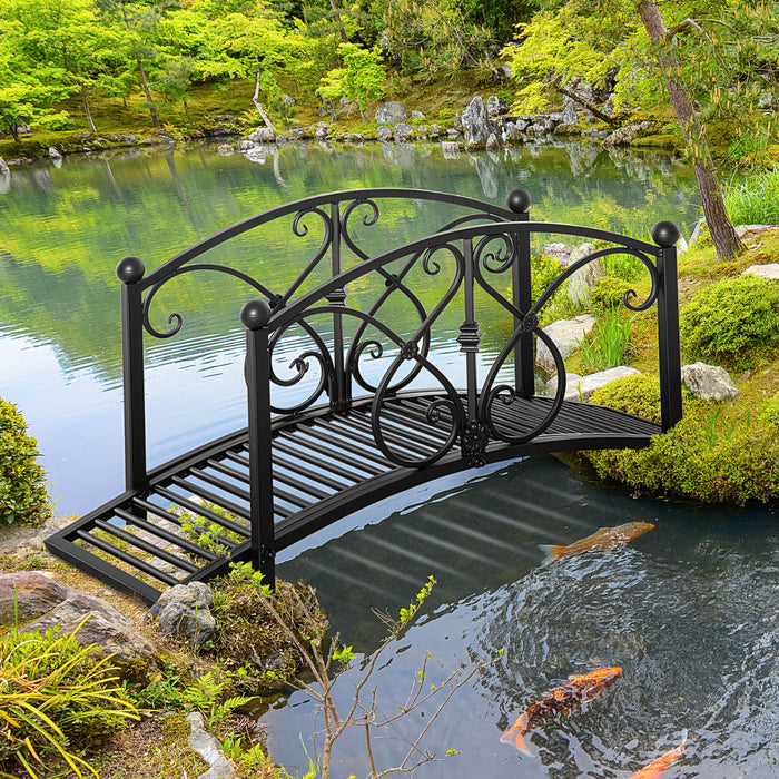 Outsunny Garden Bridge 3.3', Floral Pond Bridge With Safety Railings Black