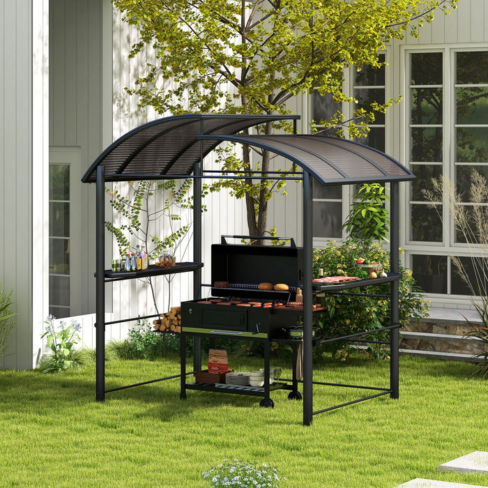 Outsunny 8' X 5' Grill Gazebo Shelter With Interlaced Vented Pc Roof, Outdoor Bbq Canopy With Side Shelves, Aluminum And Steel Frame For Garden, Patio, Backyard, Dark Grey