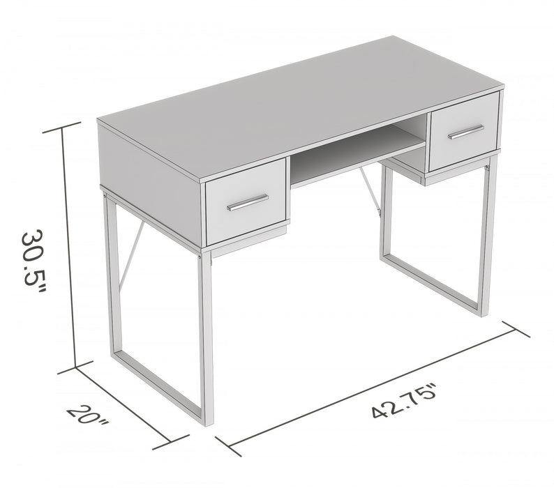 43” Computer Desk With 2 Drawers And 1 Shelf - Dark Grey With Black Metal Base