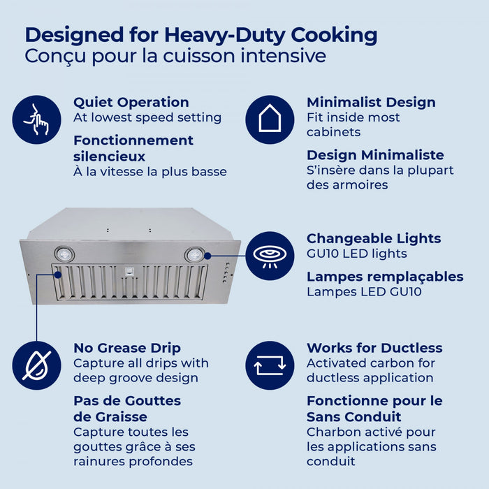 36 Inch Insert Convertible Range Hood (11.25 in. Deep) with Stainless Steel Filter