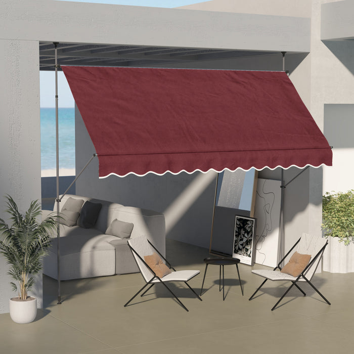 Outsunny 11.5' X 4' Manual Retractable Awning, Non-screw Freestanding Patio Sun Shade Shelter With Support Stand And Uv-resistant Fabric For Window, Door Porch, Deck, Wine Red