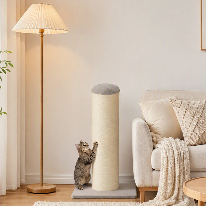 PawHut 30\" Tall Cat Scratching Post, 7.9\" Large Diameter Scratch Post with Natural Sisal Rope and Stable Base, Wooden Cat Scratcher for Indoor Kittens, Light Grey