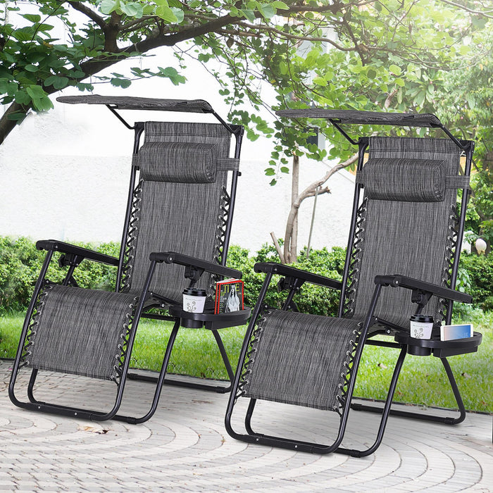 Outsunny 2 Piece Foldable Lounge Chair With Canopy Shade, Dark Grey