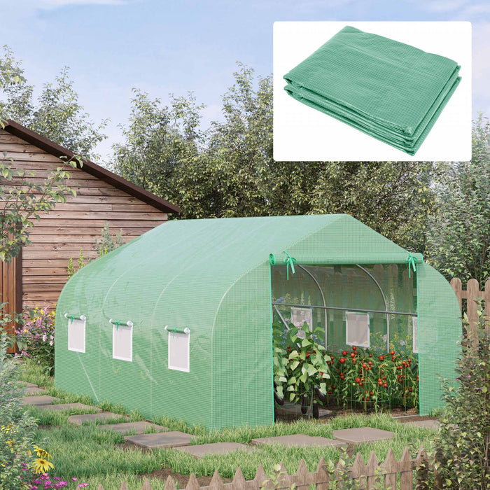Outsunny Greenhouse Replacement Cover For 11.4' X 9.8' X 6.6' Walk-in Tunnel Pe Hot House Plastic Cover With Zipper Door And 6 Roll Up Windows, Green (frame Not Included)