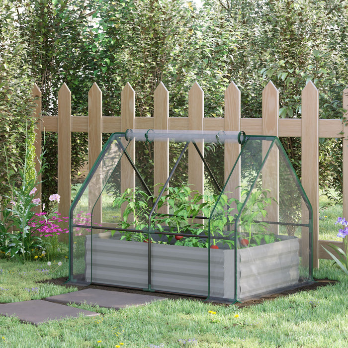Outsunny Greenhouse With Raised Garden Bed, Steel Outdoor Planter Box, Roll Up Door, Dual Use For Flowers Vegetables Fruits Herbs, 50\"x37.4\"x36.2\", Clear Plastic Cover