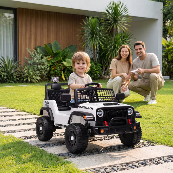 Qaba 12V Electric Car for Kids, Ride on Truck Car with Remote Control, Soft Start, 4-Wheel Suspension, Safety Belt, Lights and USB Music for Ages 2-4 Boys Girls, White