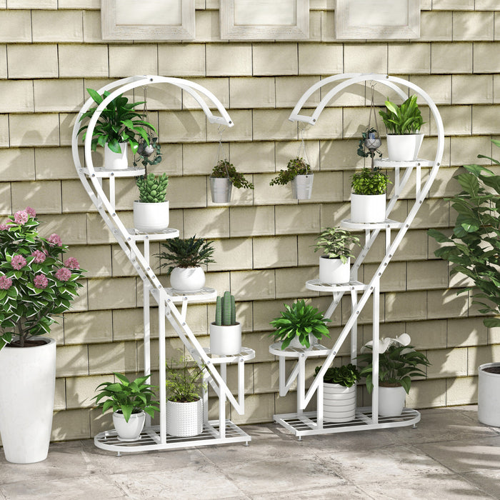Costway 5 Tier Metal Plant Stand Heart-shaped Shelf With Hanging Hook For Multiple Plants White