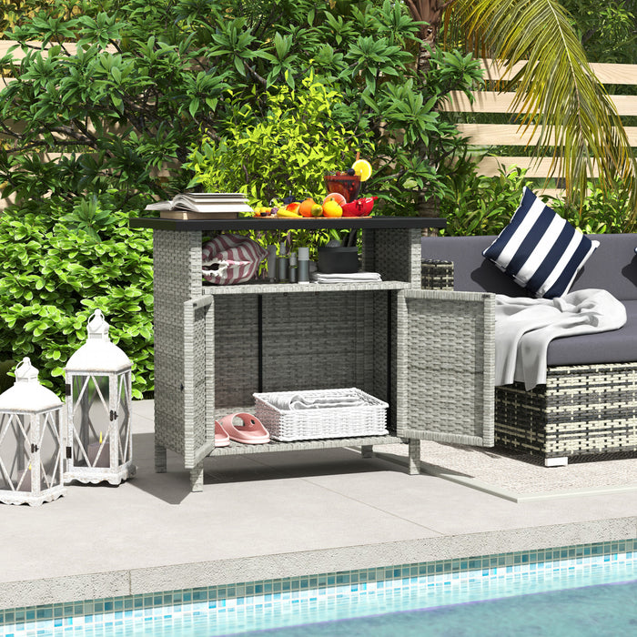 Outsunny Wicker Storage Cabinet, Outdoor Buffet Cabinet, Grey