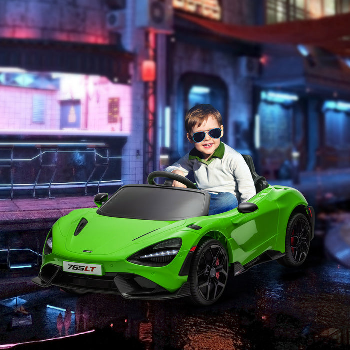 Qaba Mclaren 765lt Licensed 12v Powered Ride-On Car, Battery Powered Kids Electric Car With Scissor Doors, Transport Wheels, Remote Control, Slow Start, Led Lights, Music Horn, Green